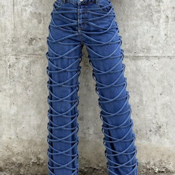Blue Straight Leg Women's Denim Jeans - Picture 3 of 9